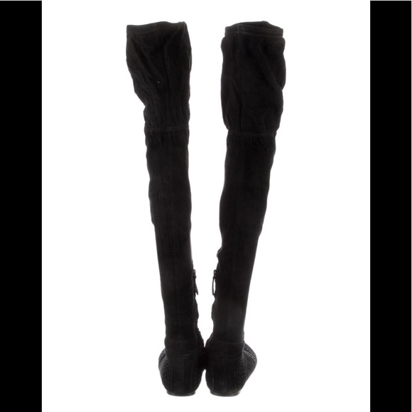 Alaia over the knee - Gem Alaia Over the Knee Beaded Suede Black Boots, Size 40.5, 10.5